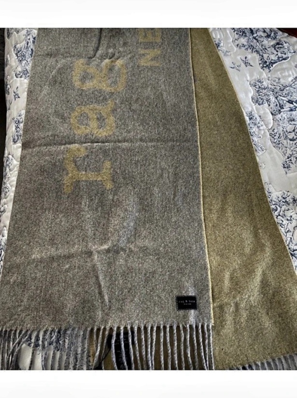 NWT rag & bone Addison Skinny Recycled Wool Scarf, Gray & Gold